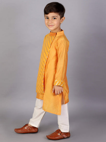 ORANGE ASYMMETRIC ZARI ATTACHED KURTA PYJAMA SET