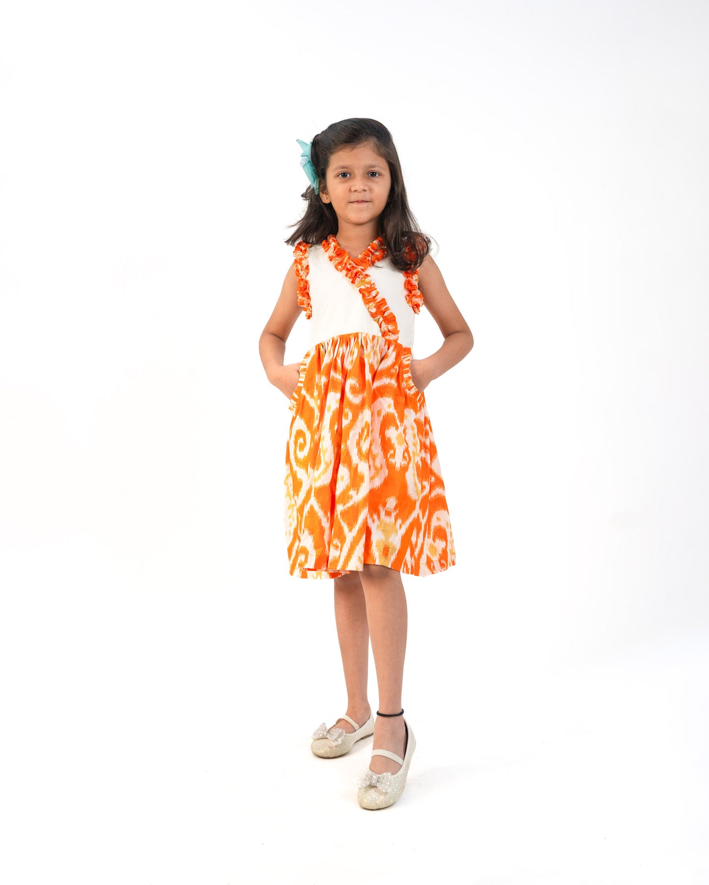 ORANGE WHITE FLORY DRESS