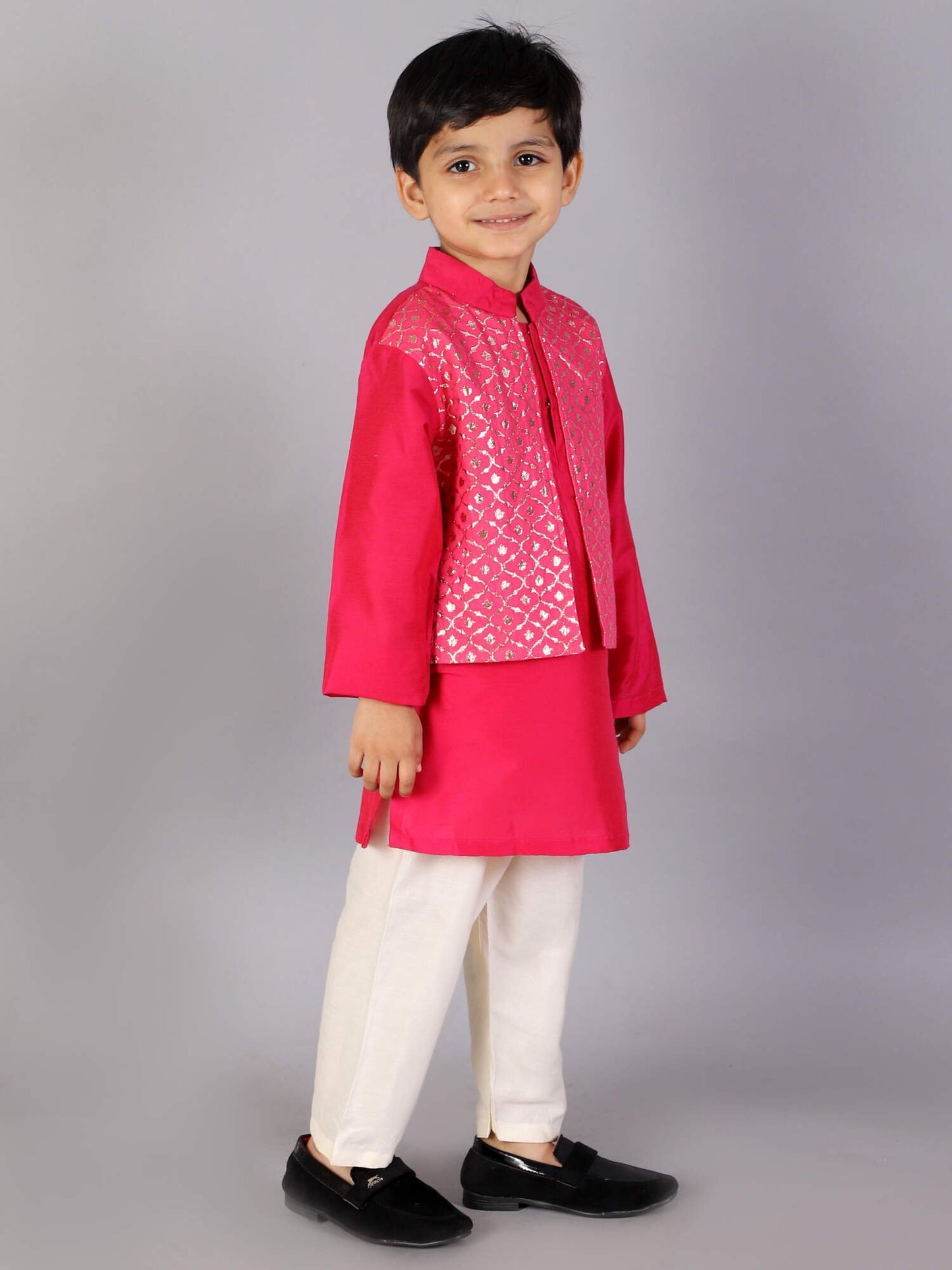FUSCHIA PINK  KURTA WITH ATTACHED JACKET AND PYJAMA