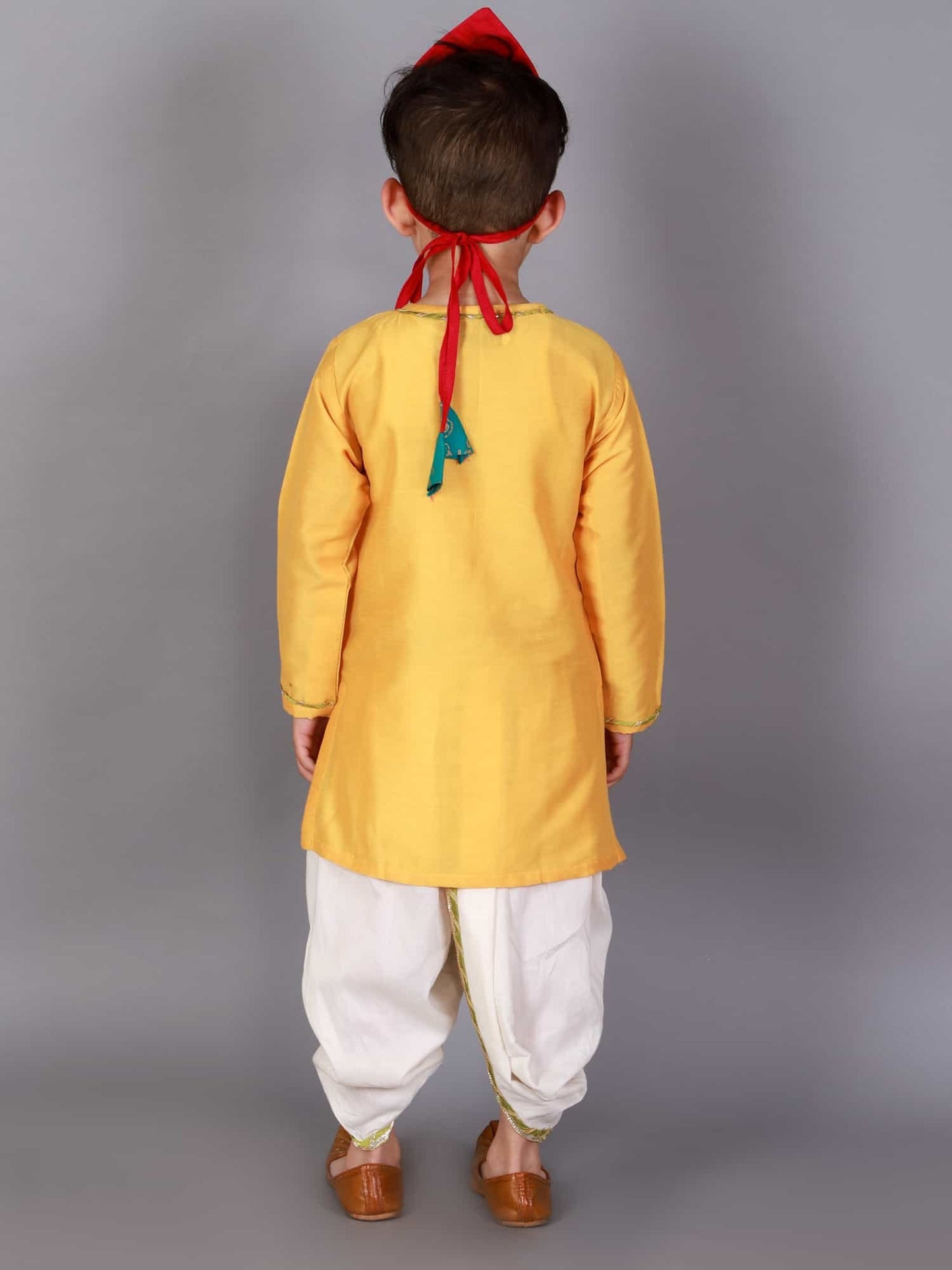 MUSTARD PICHWAI EMBROIDERED ANGRAKHA KURTA DHOTI  SET