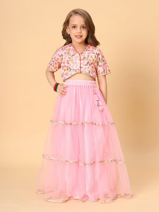 Pink Two Piece Party Wear Lehnga Choli set