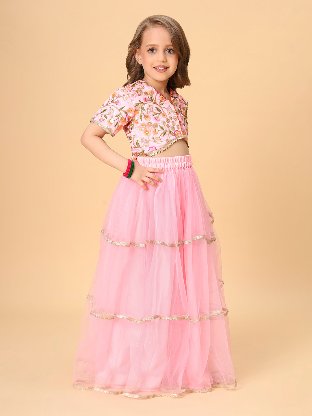 Pink Two Piece Party Wear Lehnga Choli set