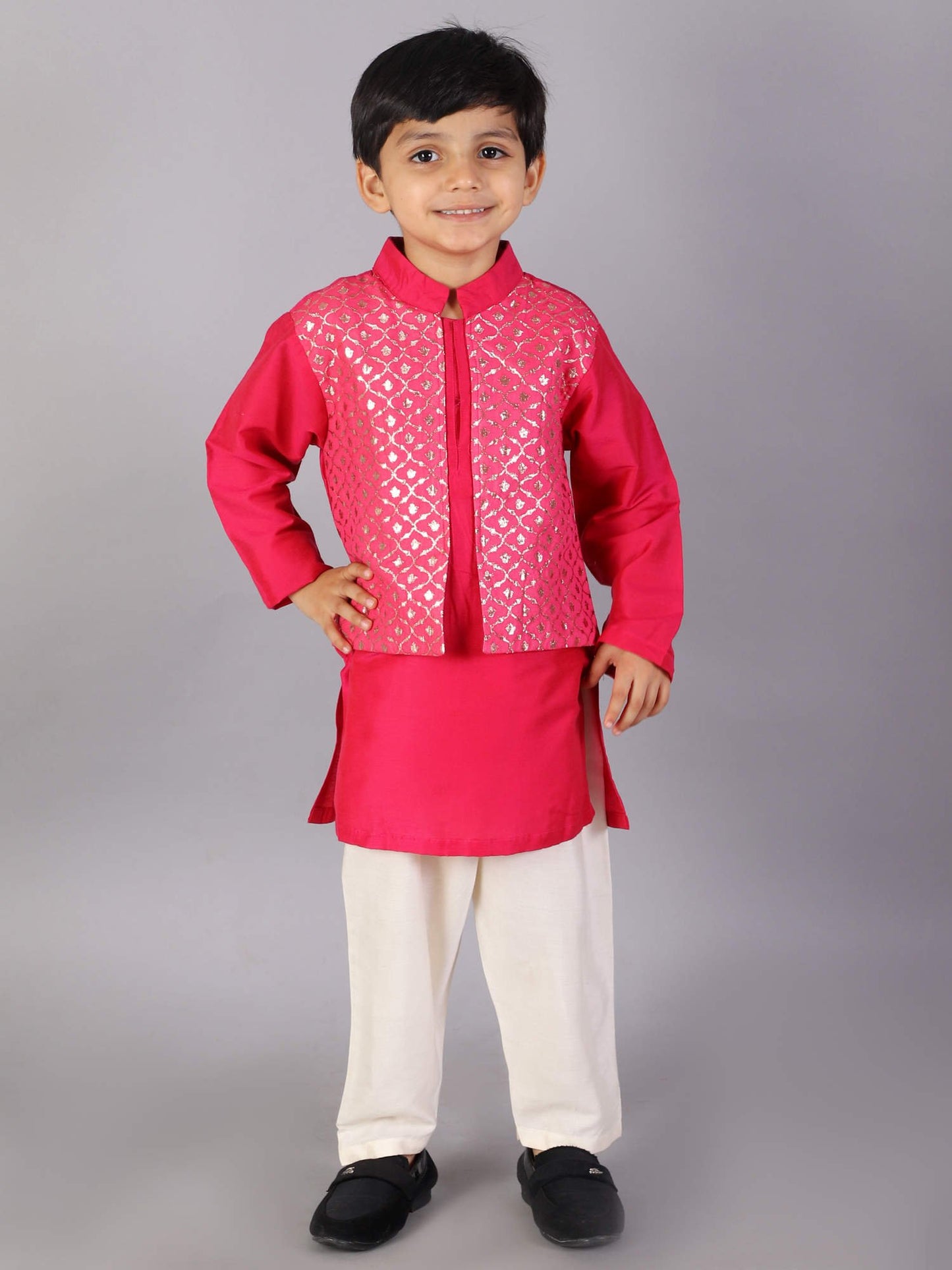 FUSCHIA PINK  KURTA WITH ATTACHED JACKET AND PYJAMA