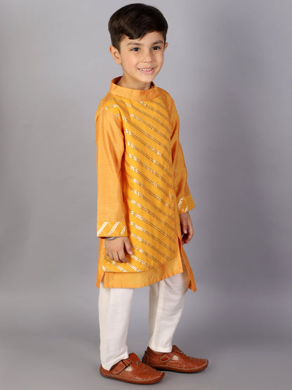 ORANGE ASYMMETRIC ZARI ATTACHED KURTA PYJAMA SET