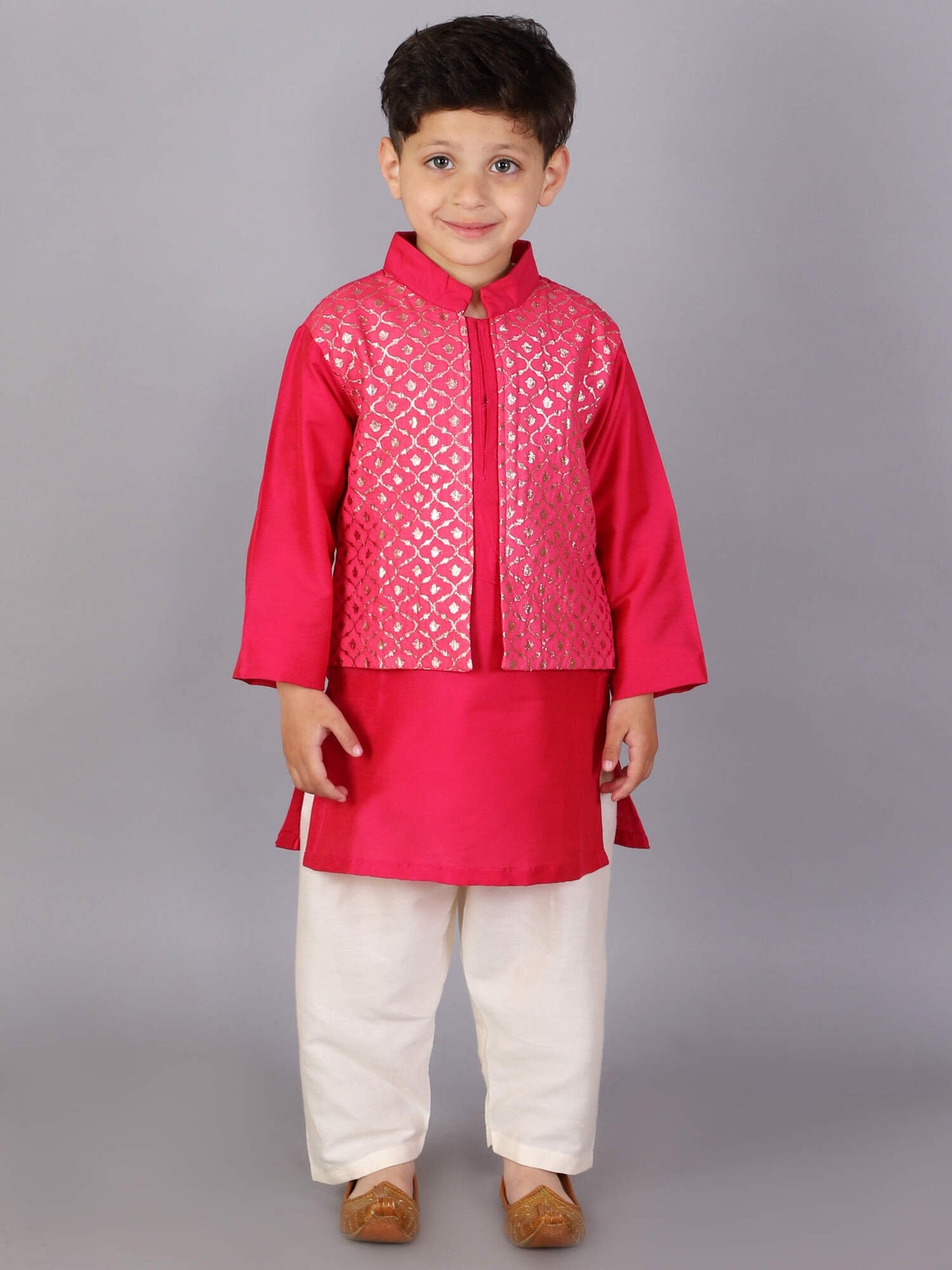 FUSCHIA PINK  KURTA WITH ATTACHED JACKET AND PYJAMA