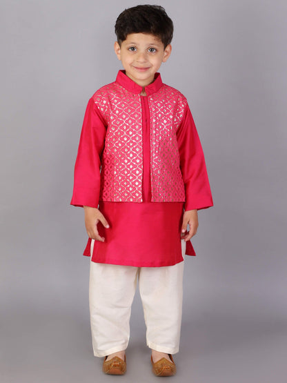 FUSCHIA PINK  KURTA WITH ATTACHED JACKET AND PYJAMA