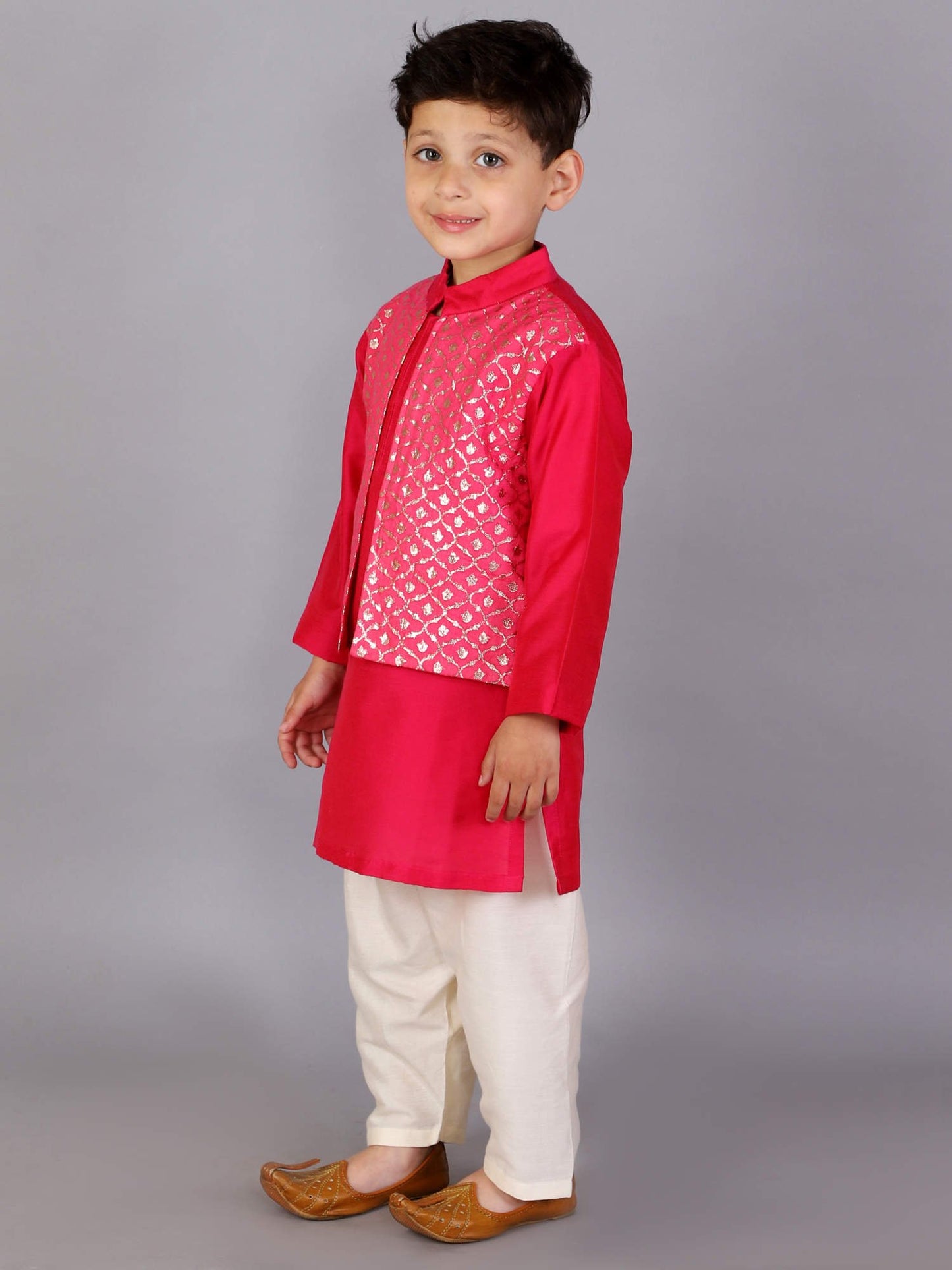 FUSCHIA PINK  KURTA WITH ATTACHED JACKET AND PYJAMA