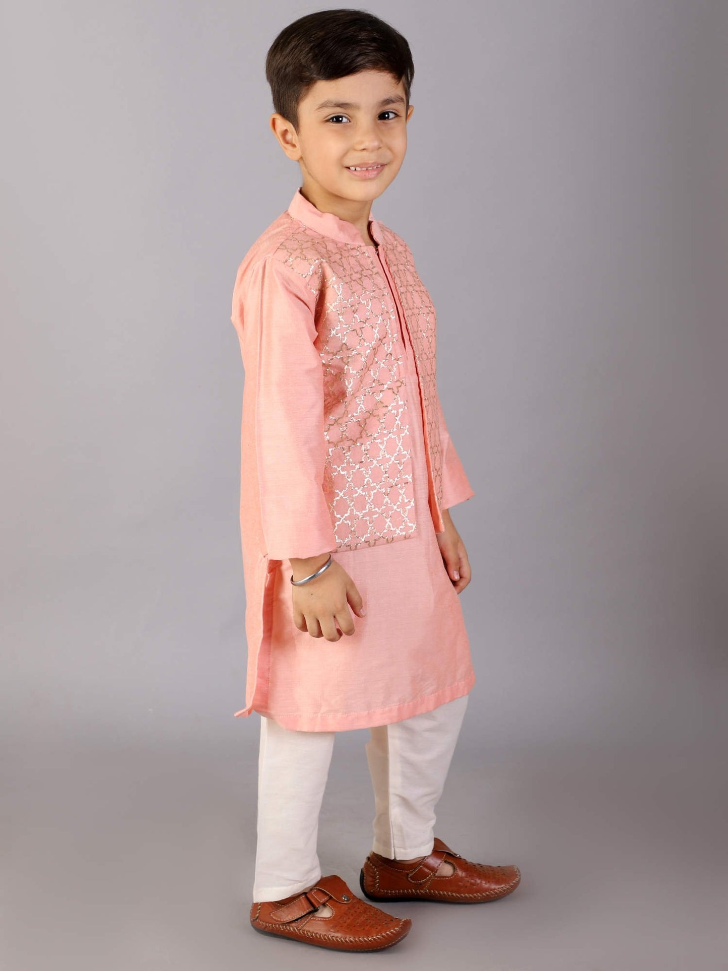 PATEL PEACH  KURTA WITH ATTACHED JACKET AND PYJAMA