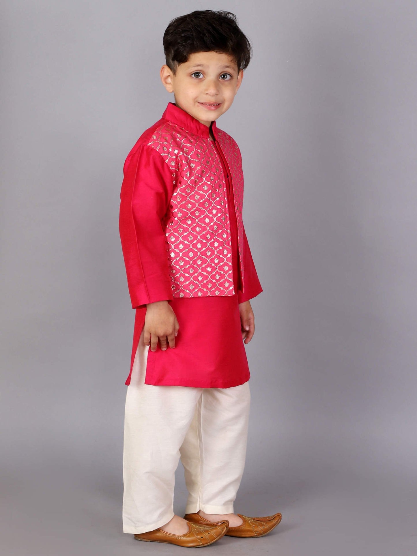 FUSCHIA PINK  KURTA WITH ATTACHED JACKET AND PYJAMA