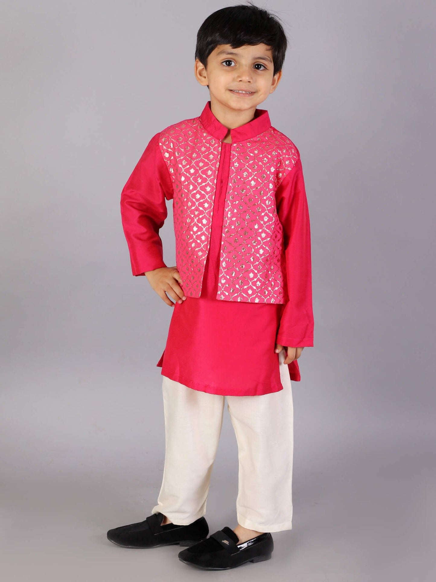 FUSCHIA PINK  KURTA WITH ATTACHED JACKET AND PYJAMA
