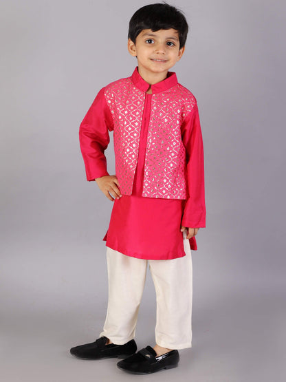 FUSCHIA PINK  KURTA WITH ATTACHED JACKET AND PYJAMA