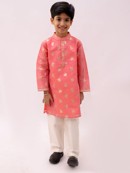 Mishti Peach Kurta Pyjama Set For Boys