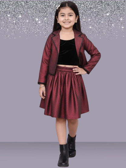 Glam up Girls Party Maroon Jacket and Skirt