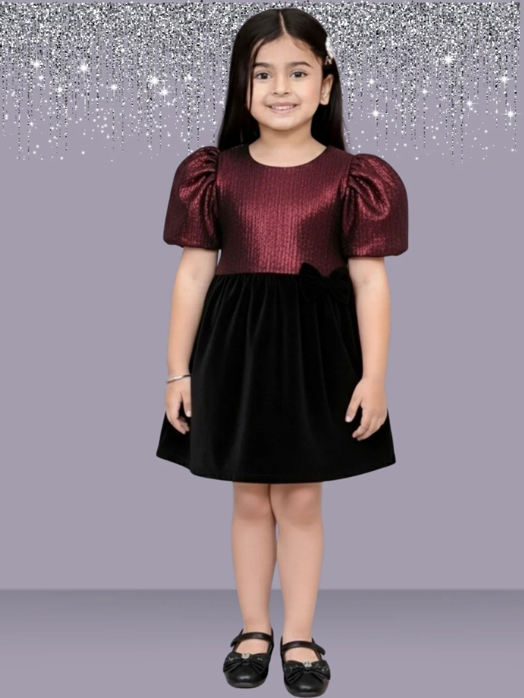 Glam up Girls Party Maroon Top with Black Skirt