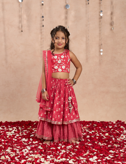 Jaipur Girls Red Cotton Lehanga and Choli with Dupata Ethnic Set