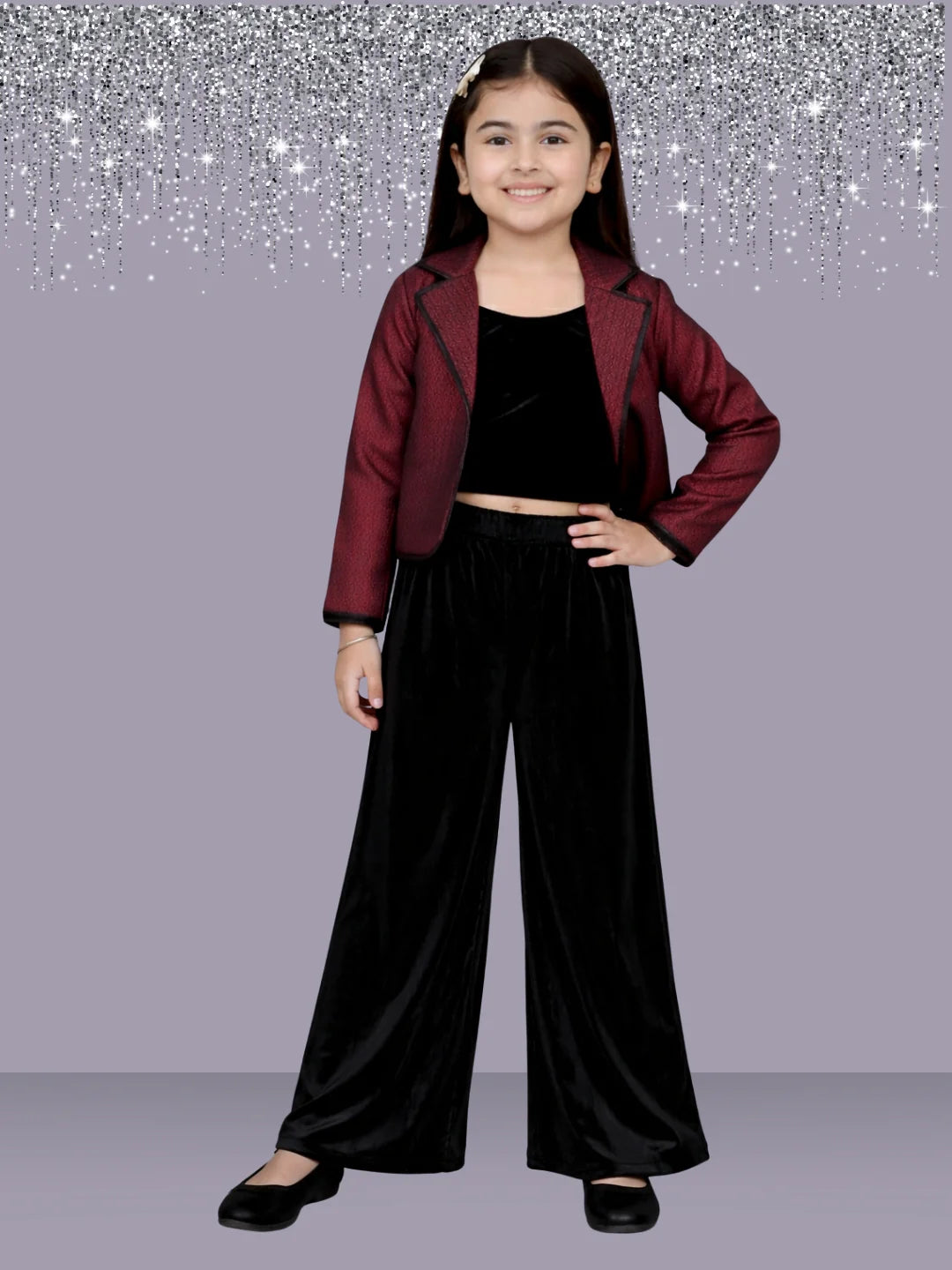 Glam up Girls Party Maroon Jacket and Black Pant