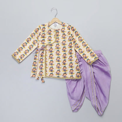 PURPLE COLOR /GANESH PRINT KURTA DHOTI SET