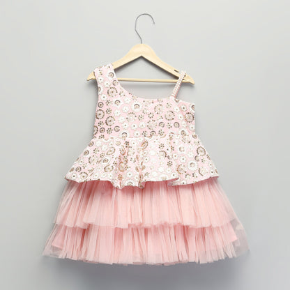 PINK EMBROIDERY PEPLUM DRESS