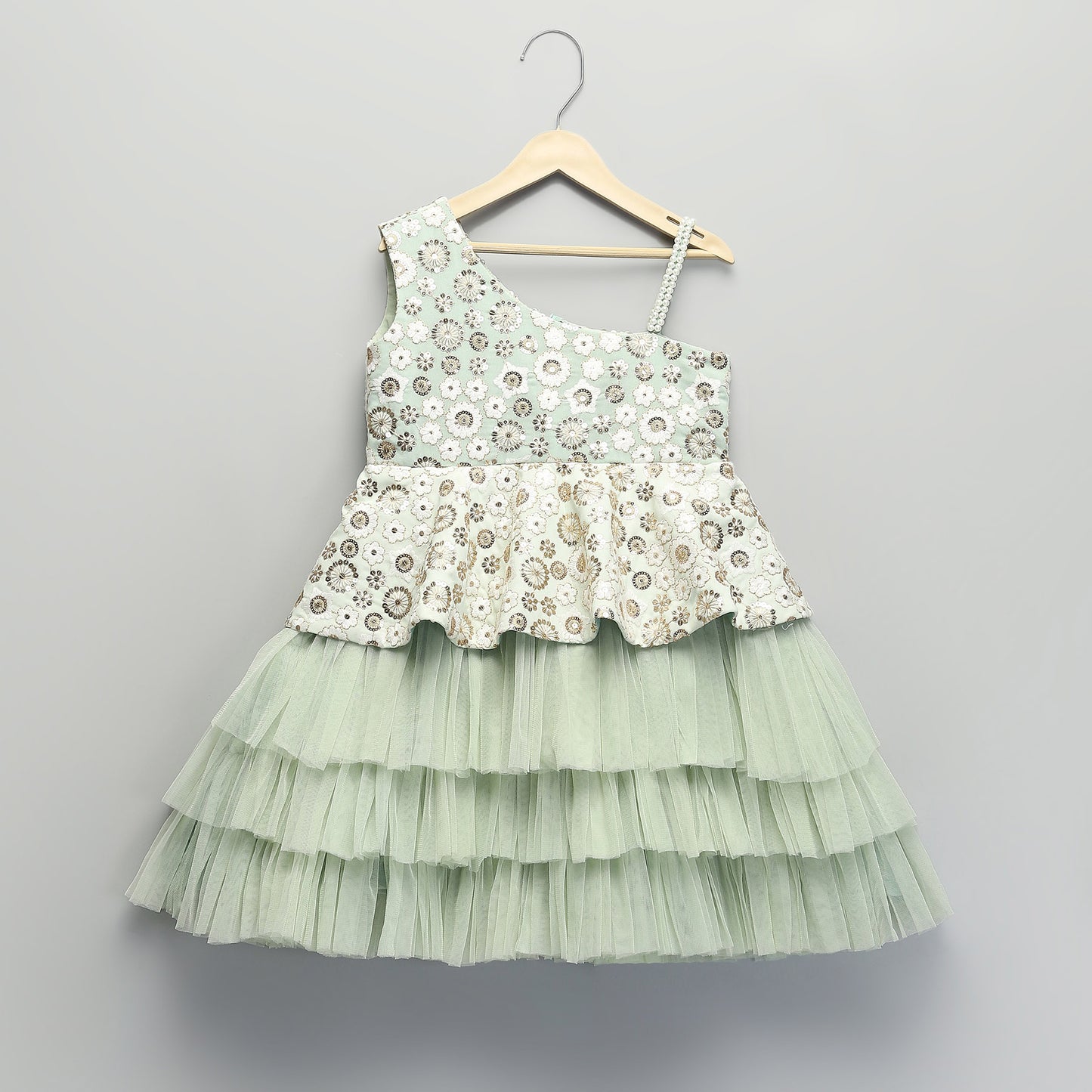 GREEN EMBROIDERY PEPLUM DRESS