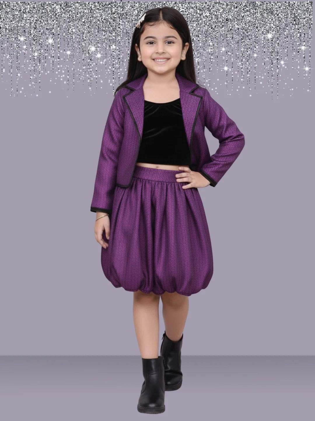 Glam up Girls Party Violet Jacket and Skirt