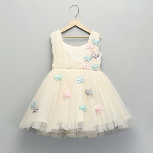 OFF WHITE NET 3D BUTTERFLY DRESS