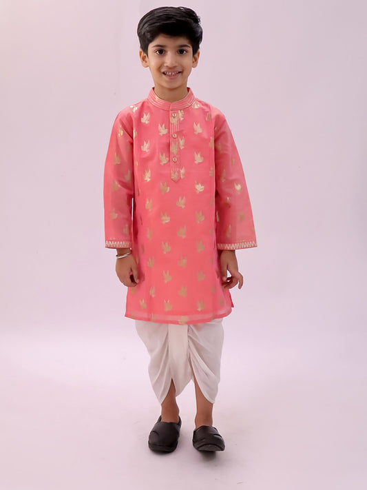 Mishti Peach Kurta Dhoti Set For Boys