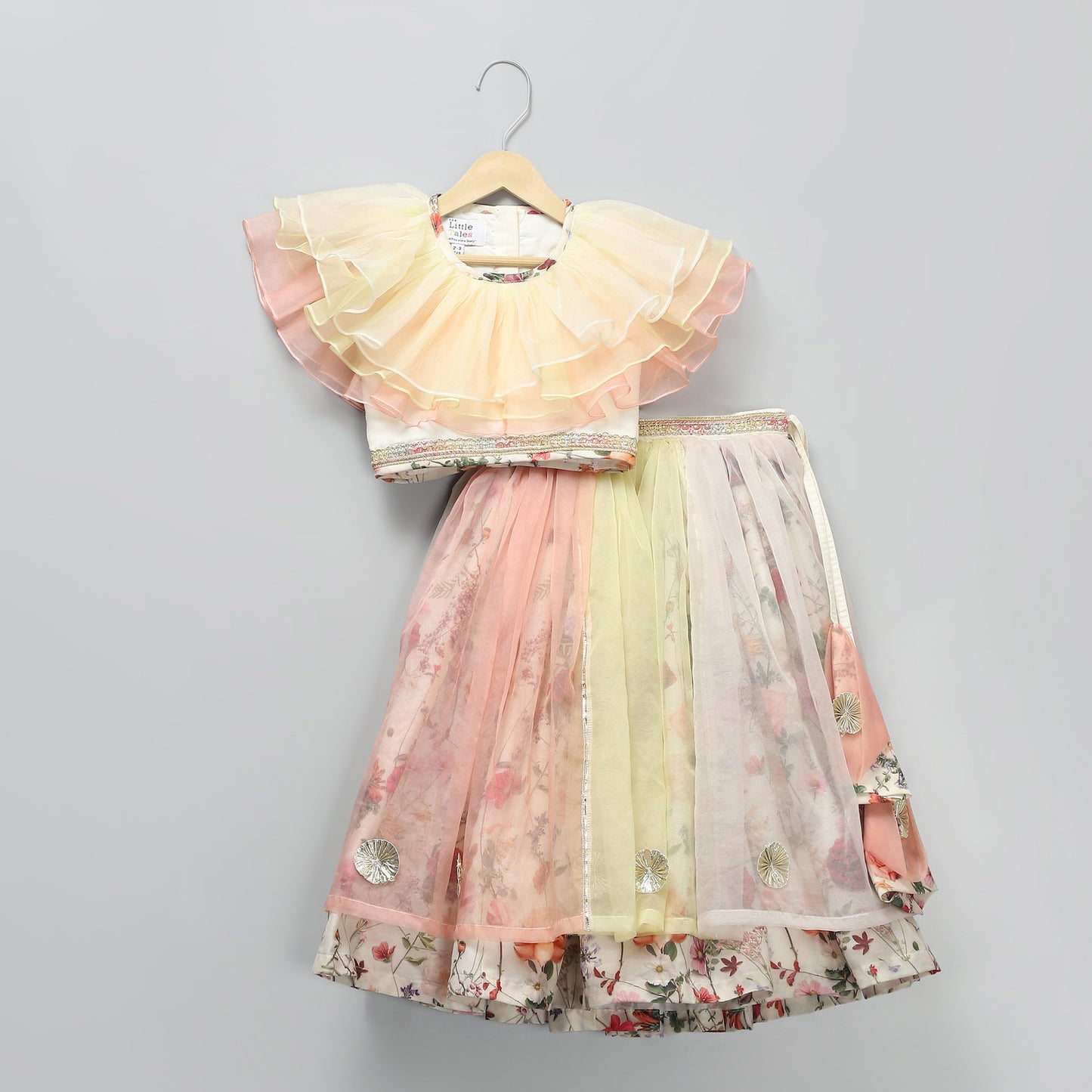 MULTI COLOR ORGANZA FRILL  WITH PRINTED LEHNGA SET