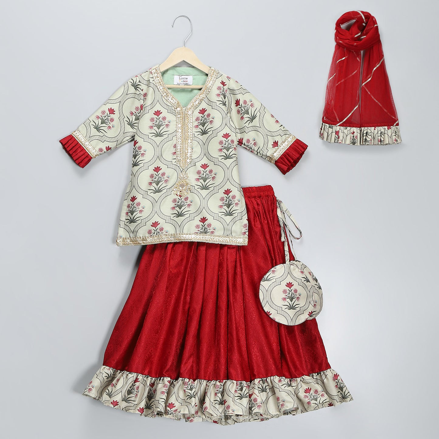 MUGHAL PRINTED KURTA WITH RUFFLE LEHENGA