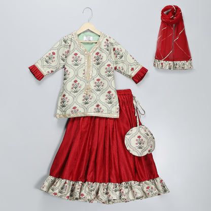 MUGHAL PRINTED KURTA WITH RUFFLE LEHENGA