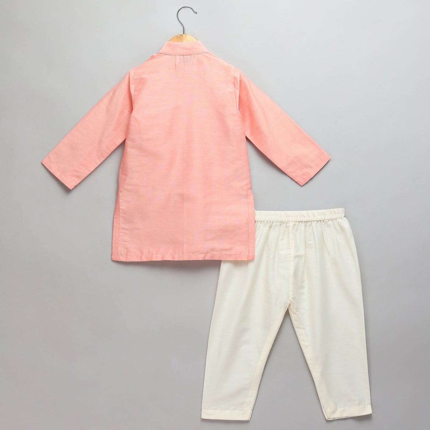 PEACH KURTA PYJAMA WITH ATTACHED PRINTED JACKET