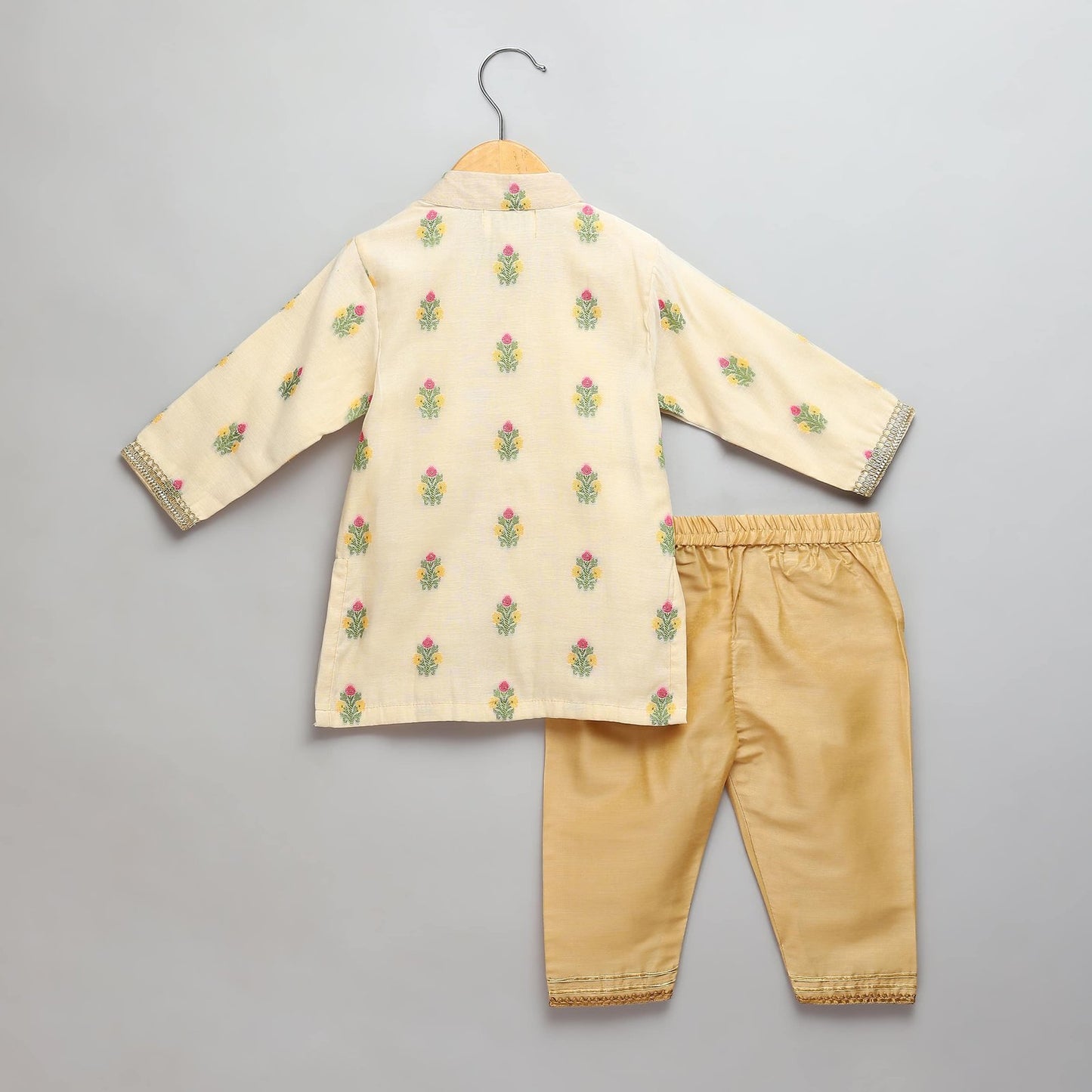 BEIGE KURTA PYJAMA WITH LAXMI GODDESS EMB JACKET