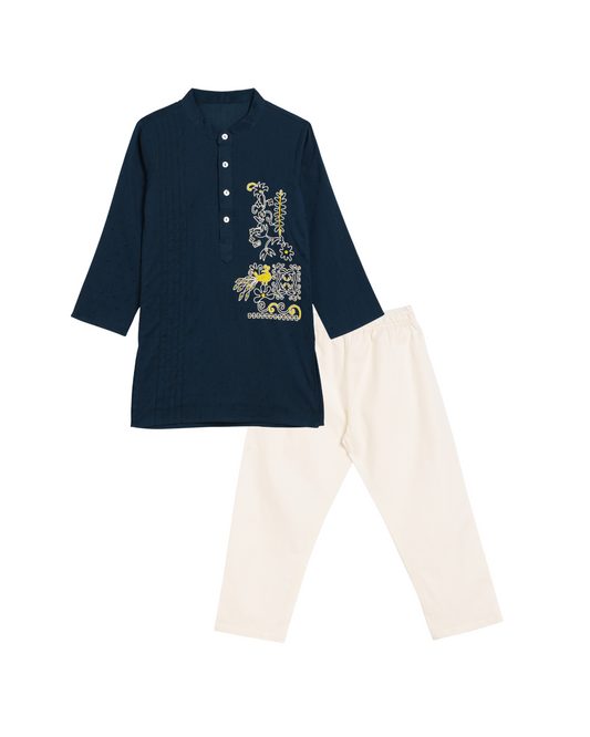 Peacock Glory Threaded Kurta Set