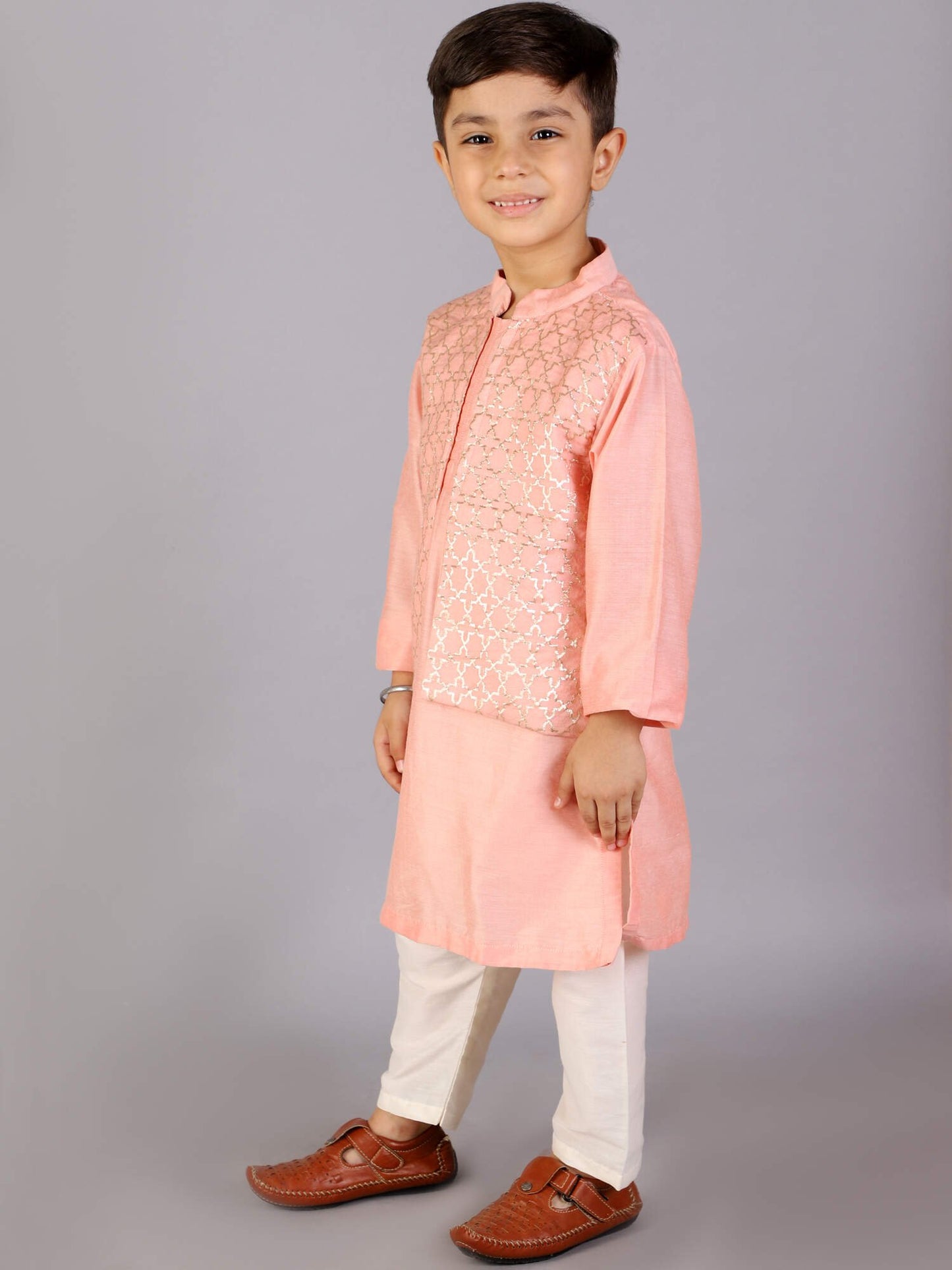 PATEL PEACH  KURTA WITH ATTACHED JACKET AND PYJAMA