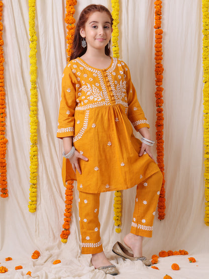 Mustard Chikankari Suit Set