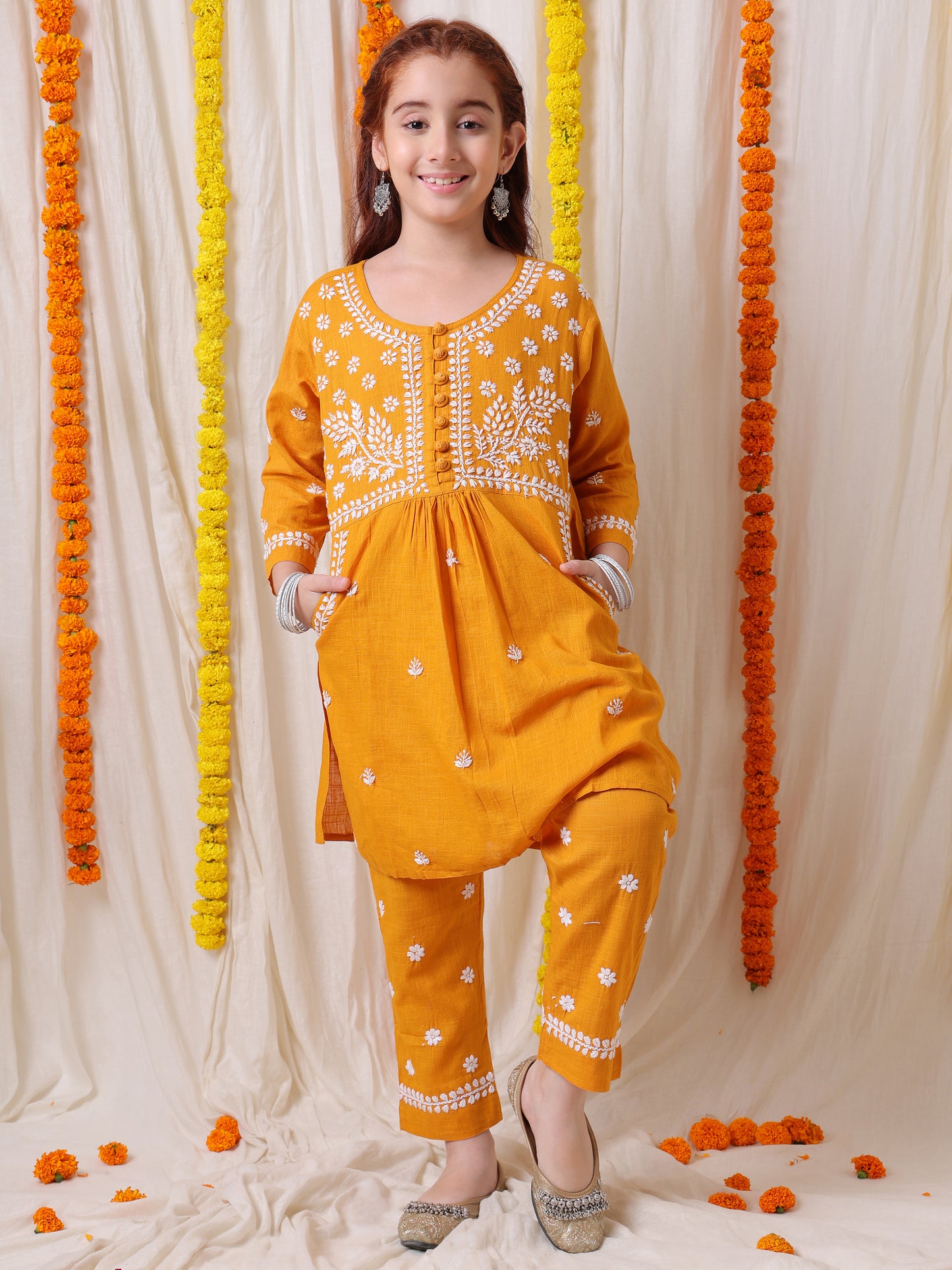 Mustard Chikankari Suit Set