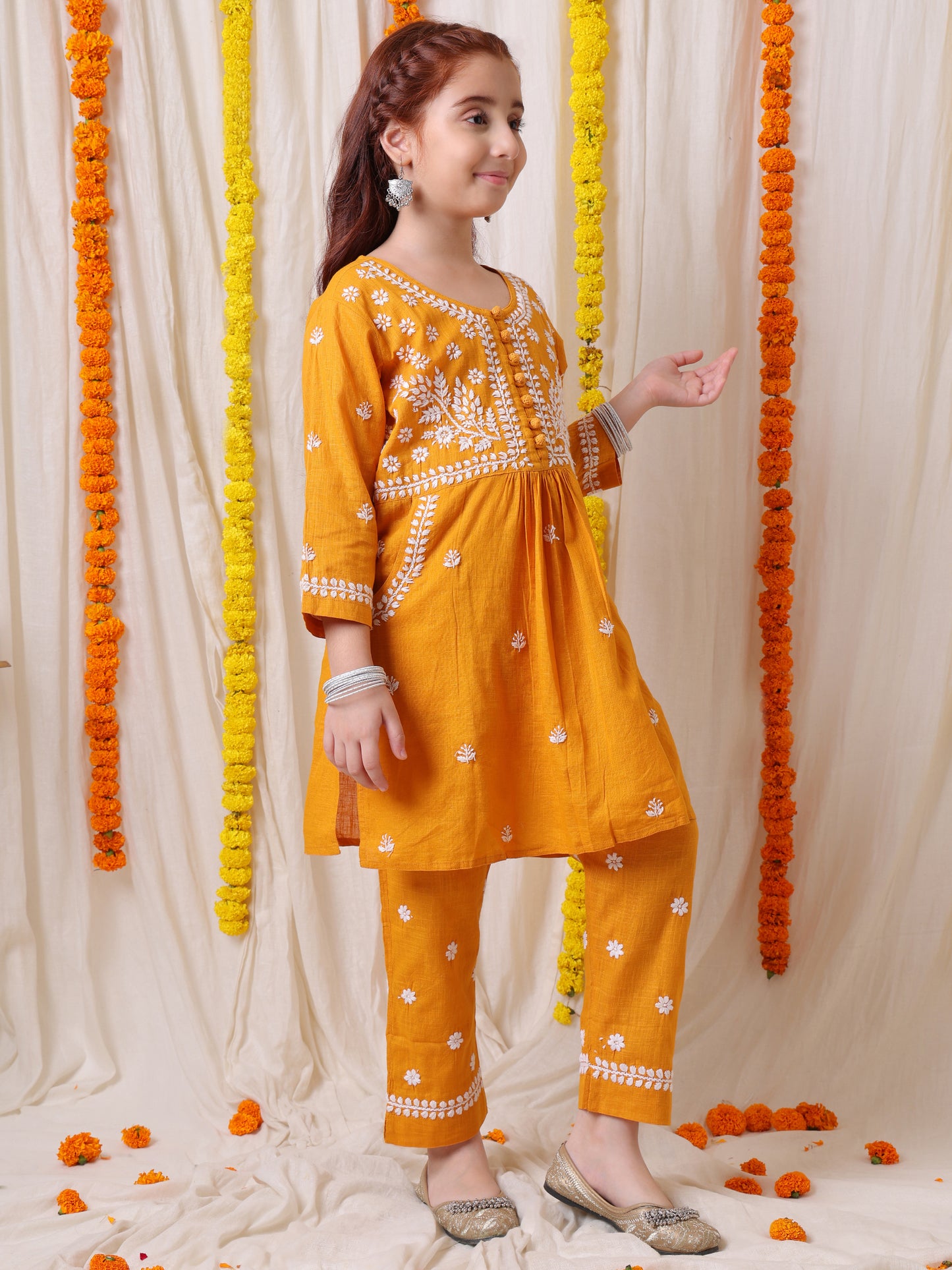 Mustard Chikankari Suit Set