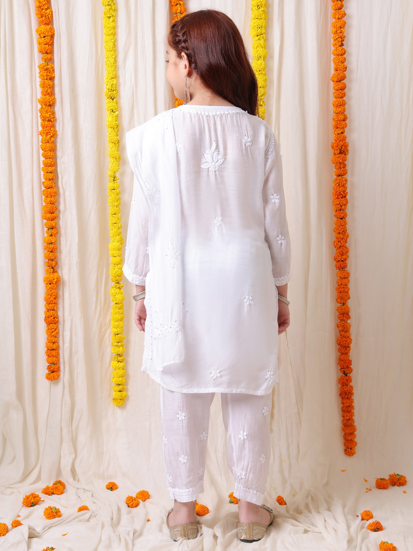Chanderi Hand Embroidered Chikankari  Suit Set