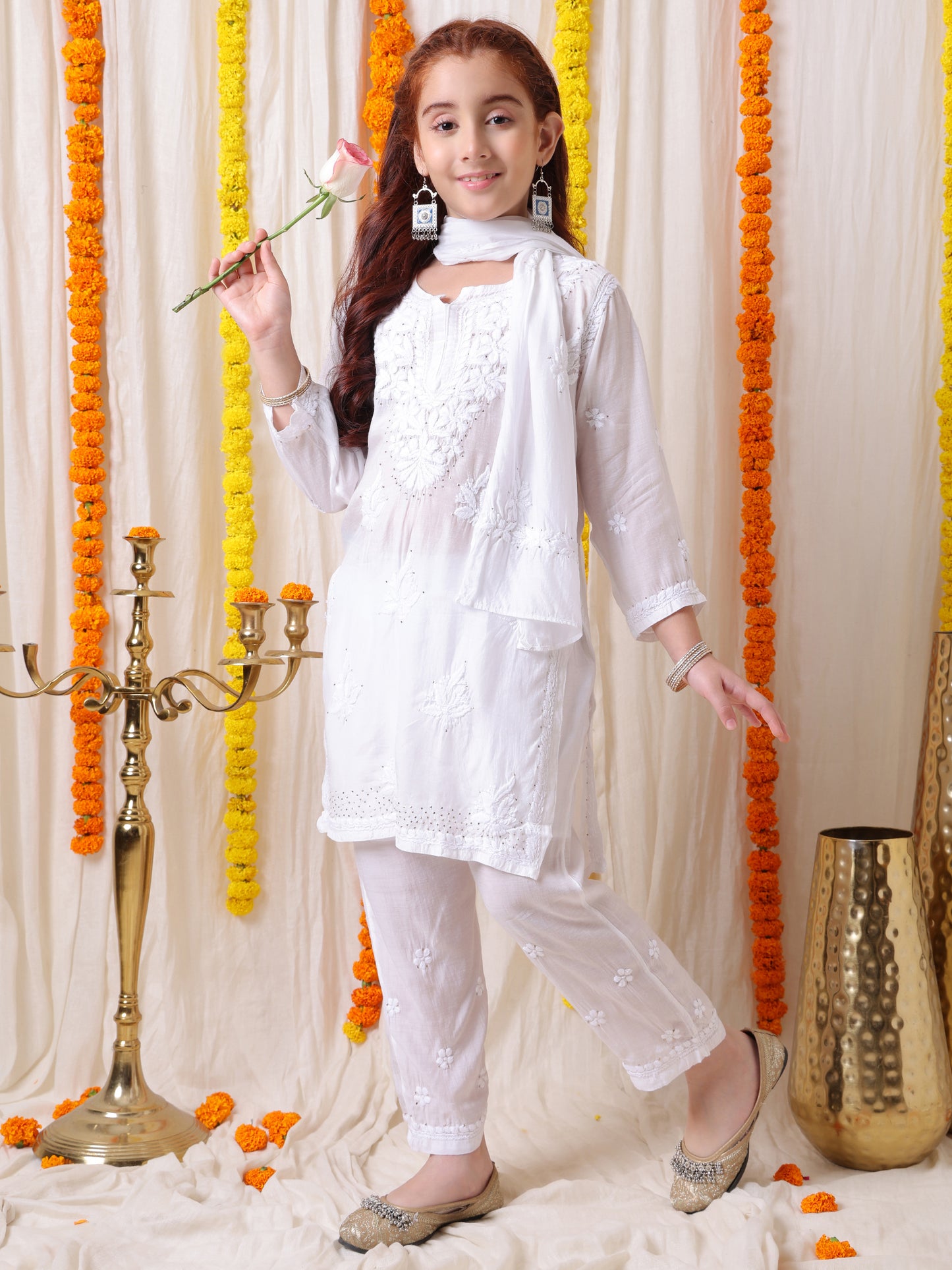 Chanderi Hand Embroidered Chikankari  Suit Set
