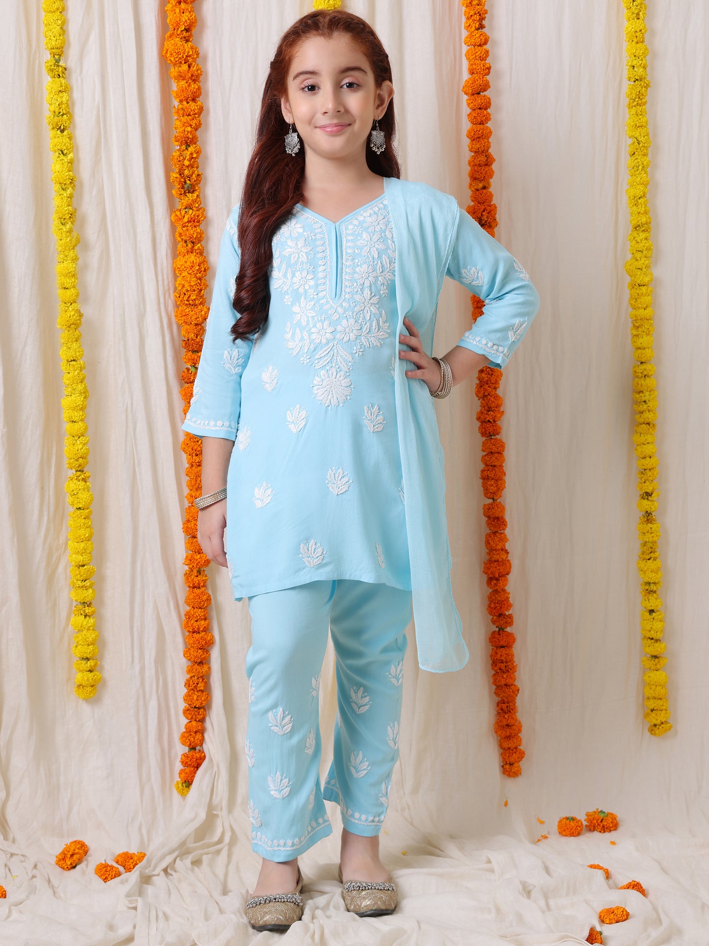 Hand embroidered chikankari suit set