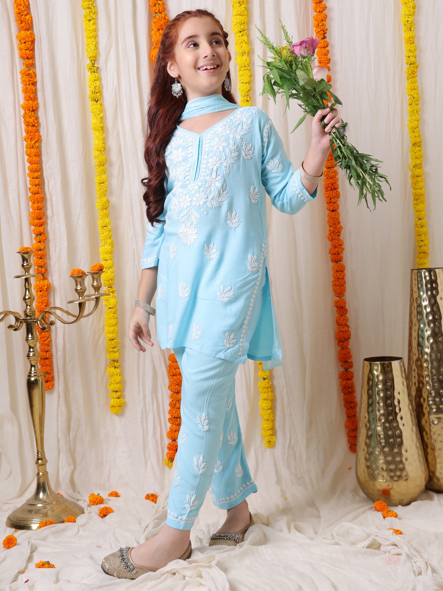 Hand embroidered chikankari suit set