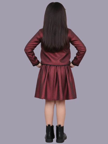 Glam up Girls Party Maroon Jacket and Skirt