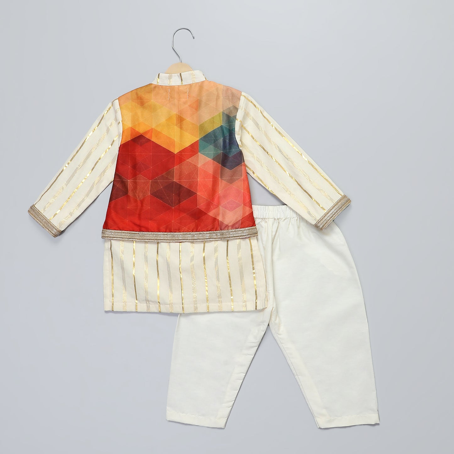 OFF WHITE  KURTA WITH MULTI COLORATTACHED JACKET AND PYJAMA