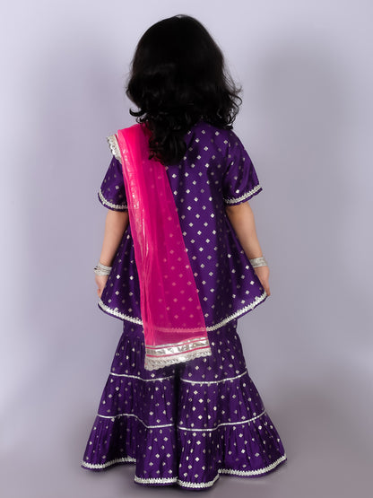 Ethnic Girls Purple Kurta with Sharara set