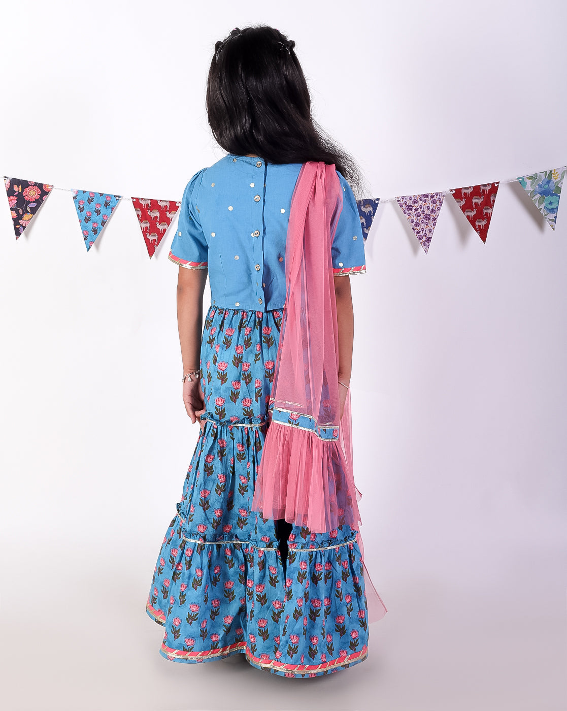 Jaipur Girls Blue Cotton Lehanga and Choli with Dupata Ethnic Set