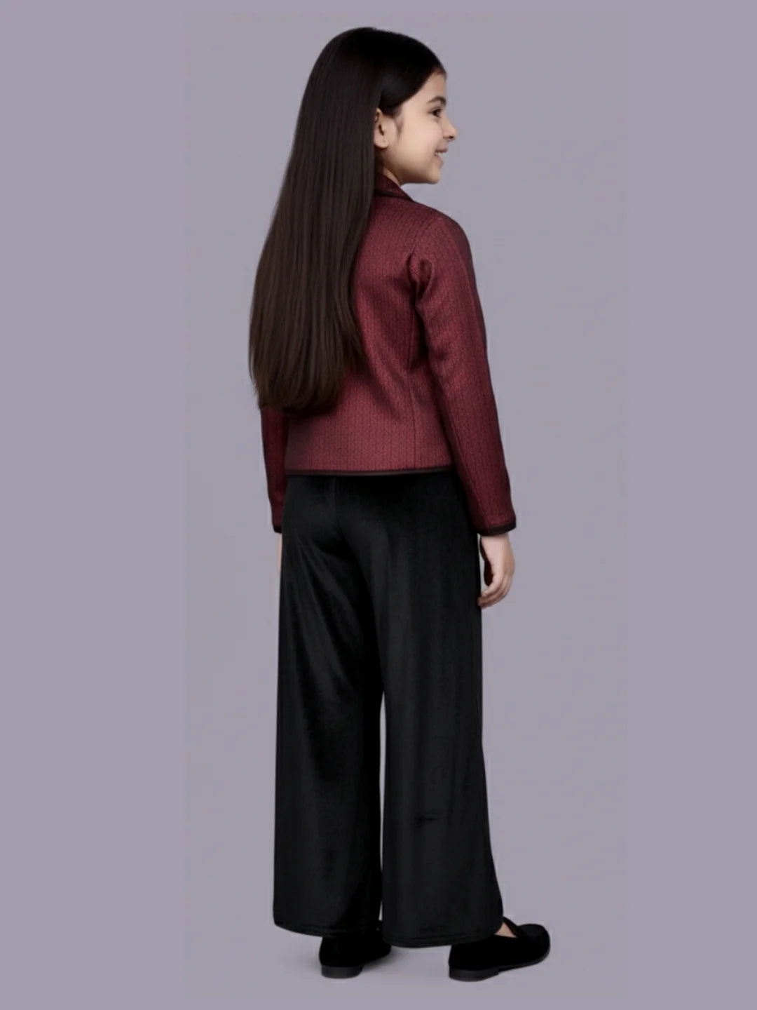 Glam up Girls Party Maroon Jacket and Black Pant