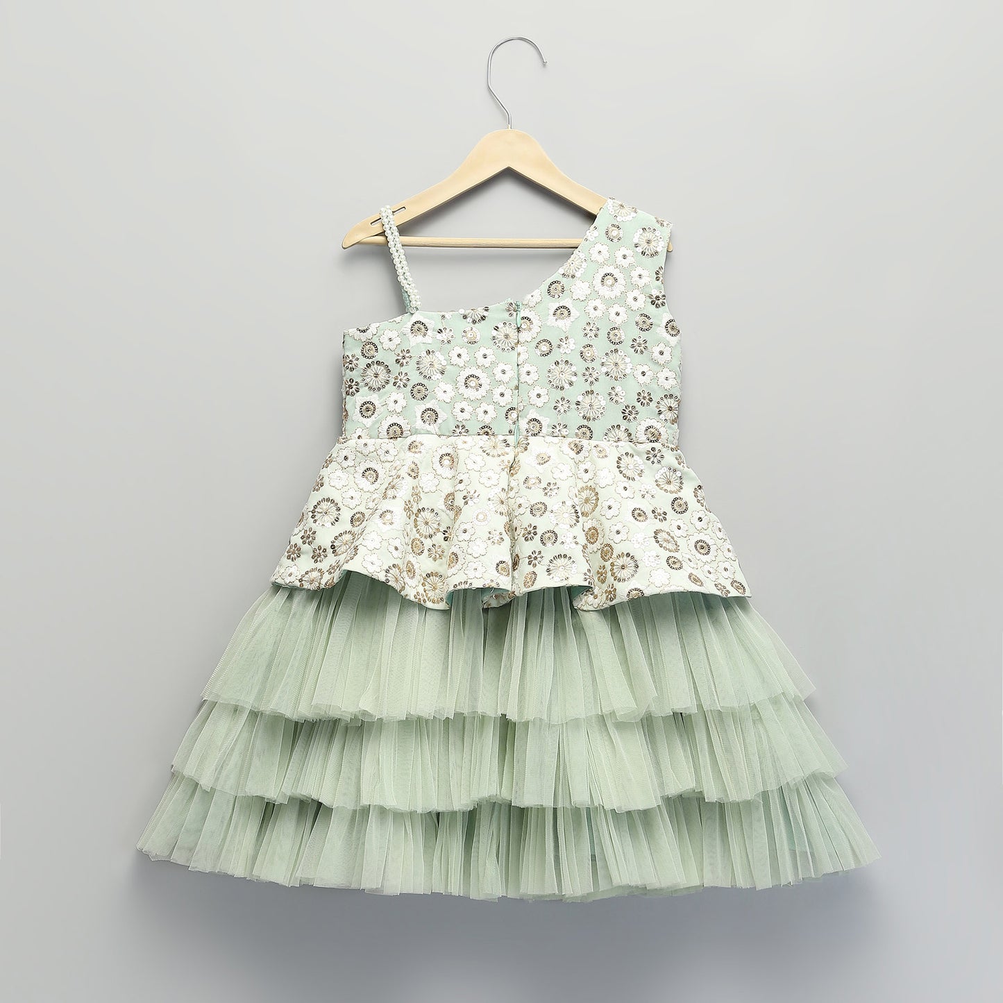 GREEN EMBROIDERY PEPLUM DRESS