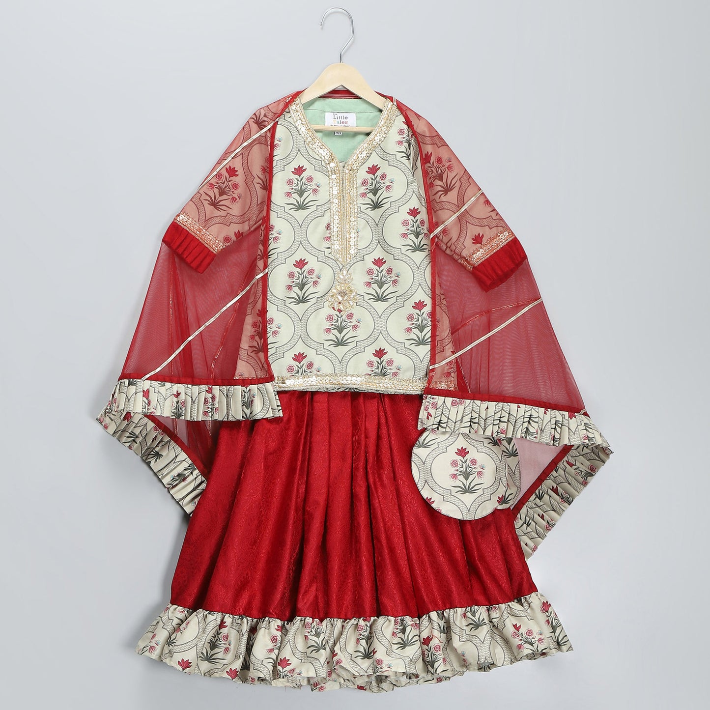 MUGHAL PRINTED KURTA WITH RUFFLE LEHENGA
