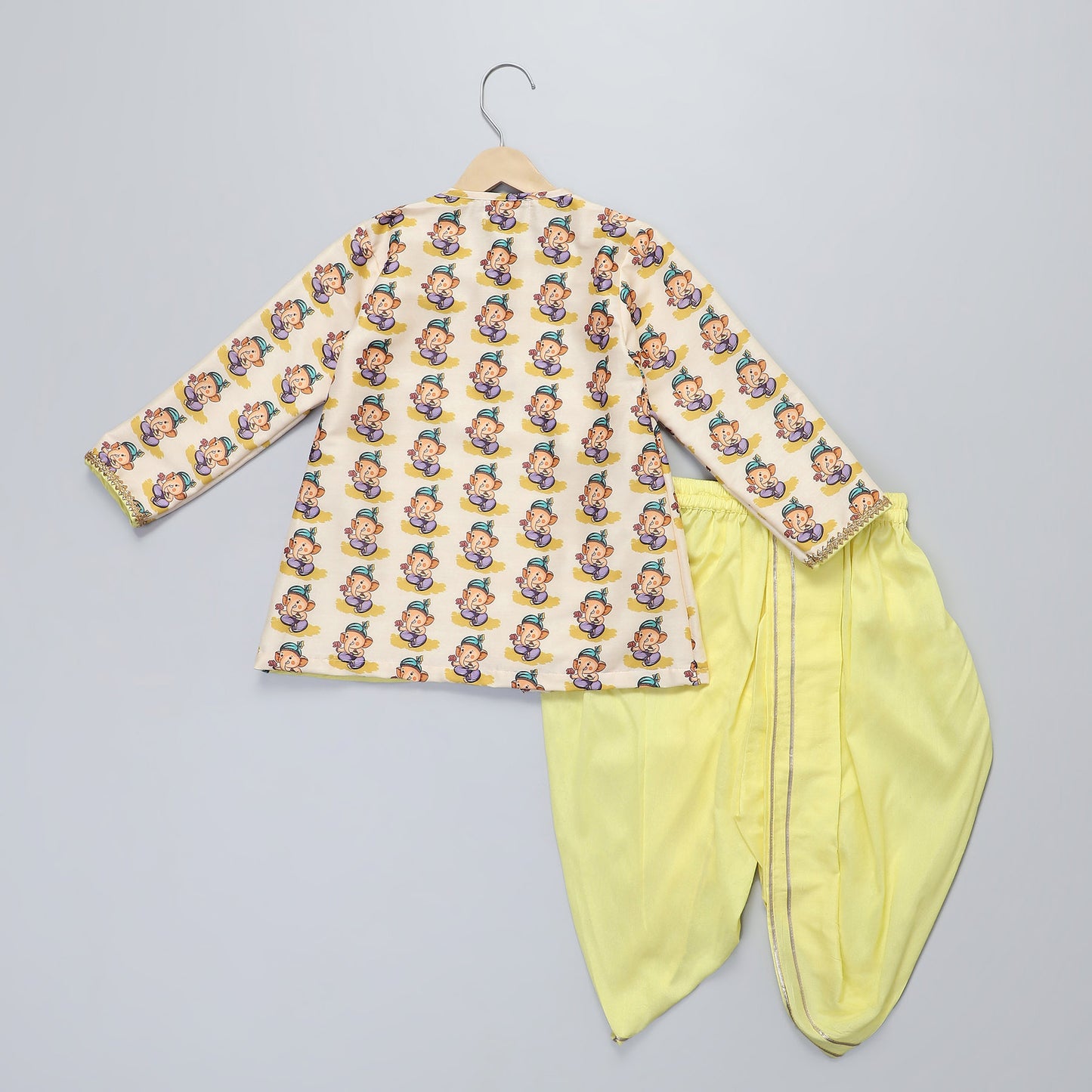 GANPATI PRINT KURTA  YELLOW DHOTI SET