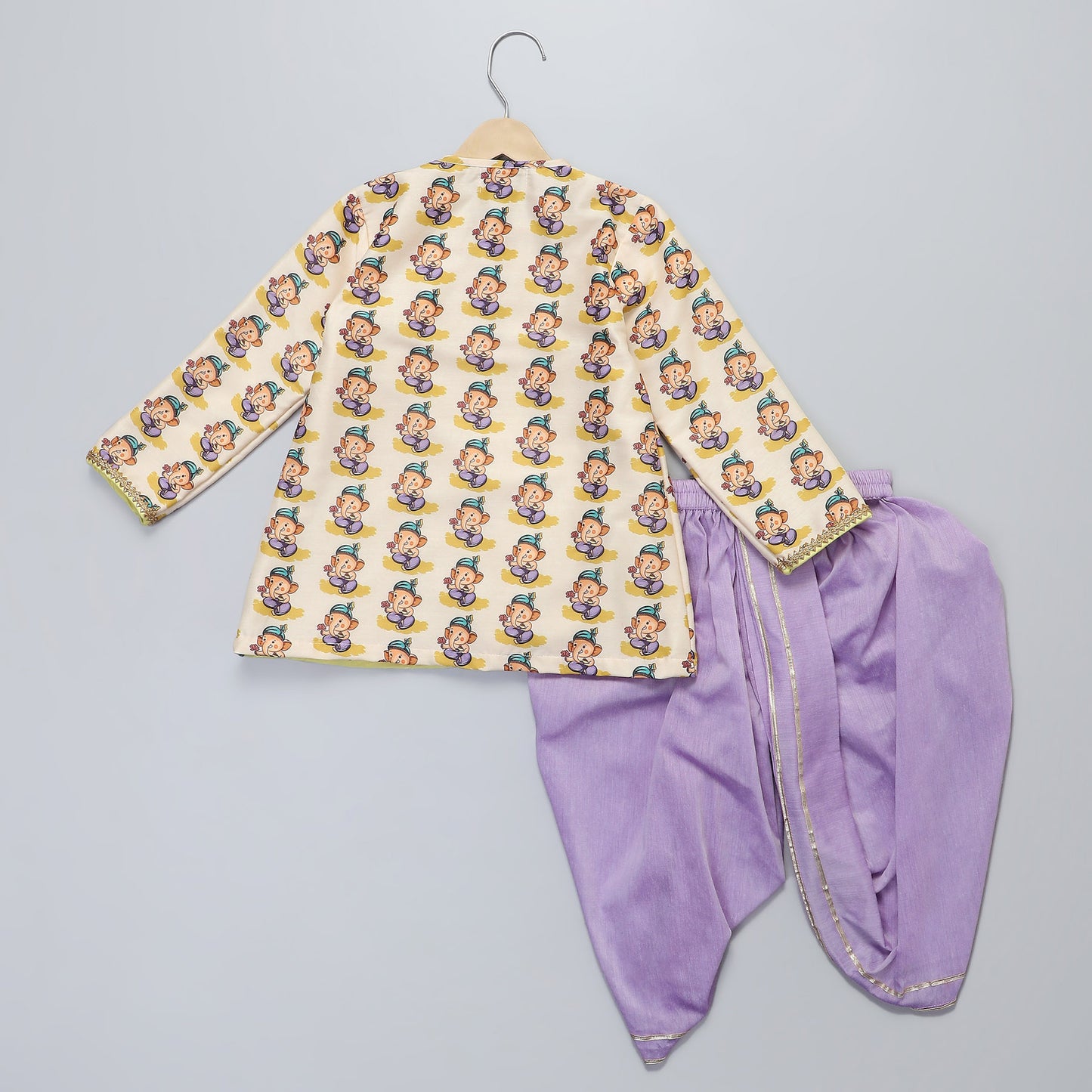 GANPATI PRINT KURTA  YELLOW DHOTI SET