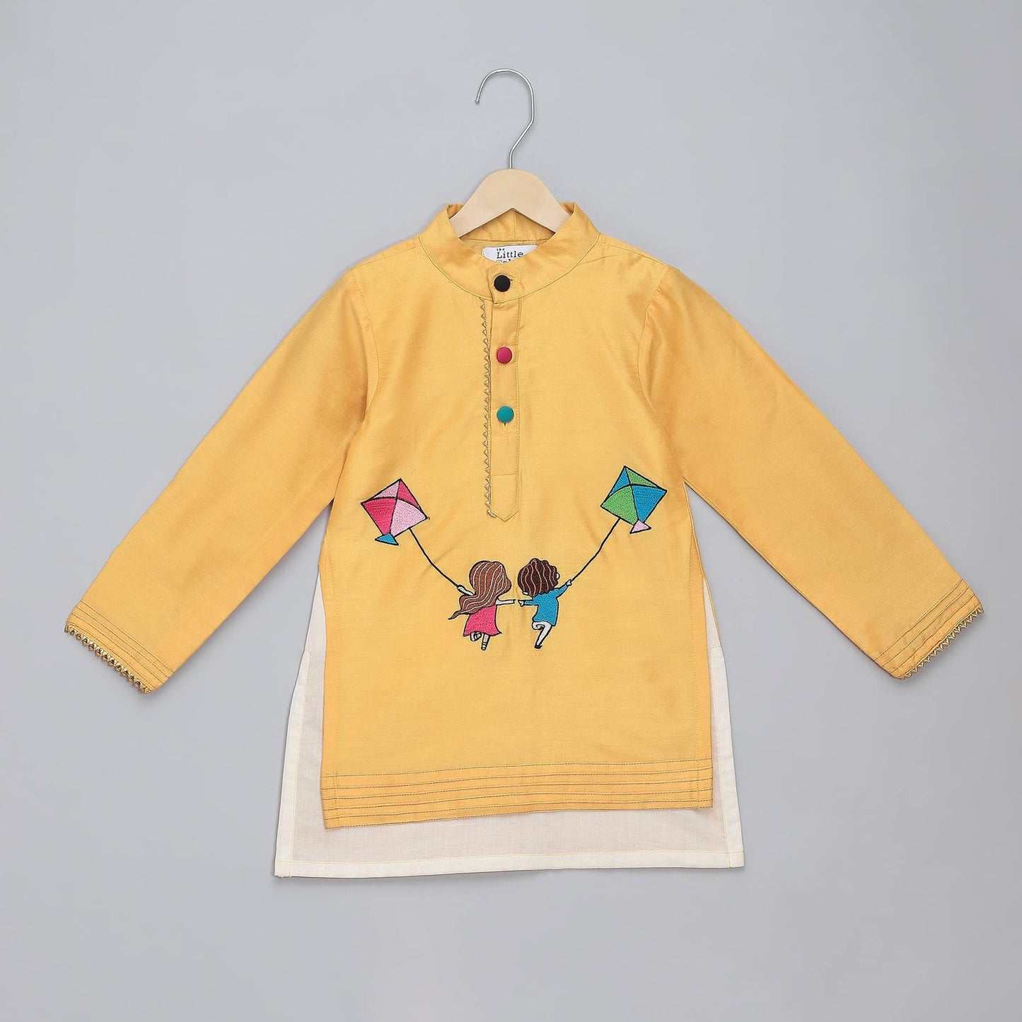 KITE EMBROIDERED WHITE YELLOW KURTA PYJAMA SET